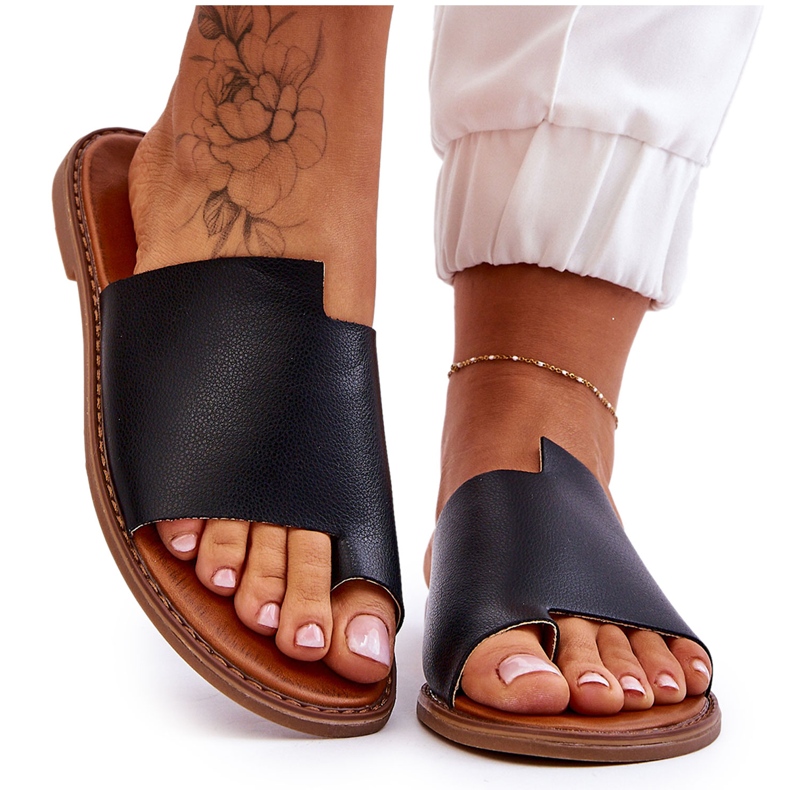 Evento Women's Leather Flip Flops Black Amite