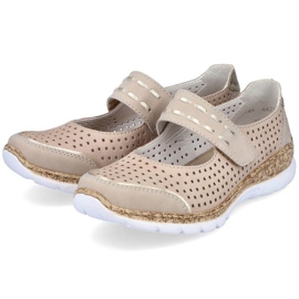 Leather summer shoes with Velcro Rieker W RKR582 beige