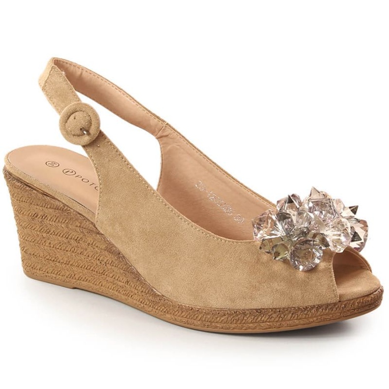 Suede wedge sandals with crystals Potocki W WOL137B beige