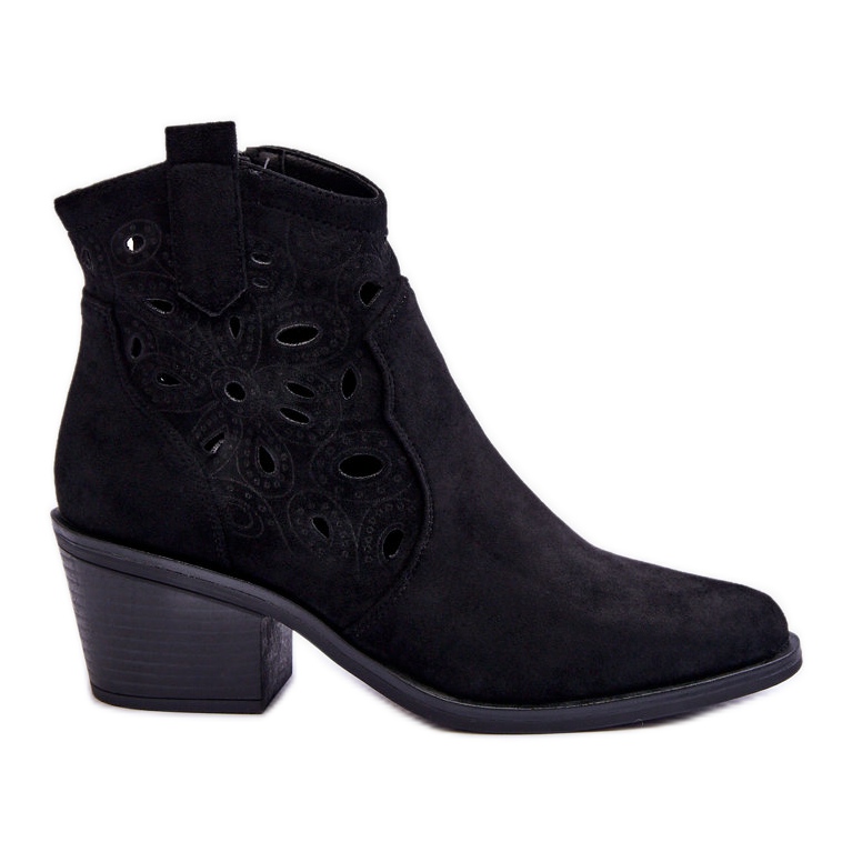 S.Barski Women's Suede Openwork Cowboy Boots Black Daxon