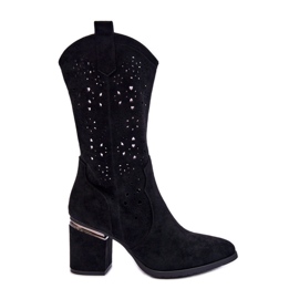 S.Barski Women's Suede Openwork Boots Black Adelia