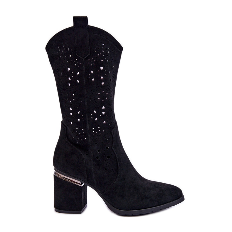 S.Barski Women's Suede Openwork Boots Black Adelia