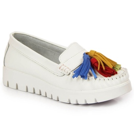 Women's leather loafers with fringes white Filippo DP3535