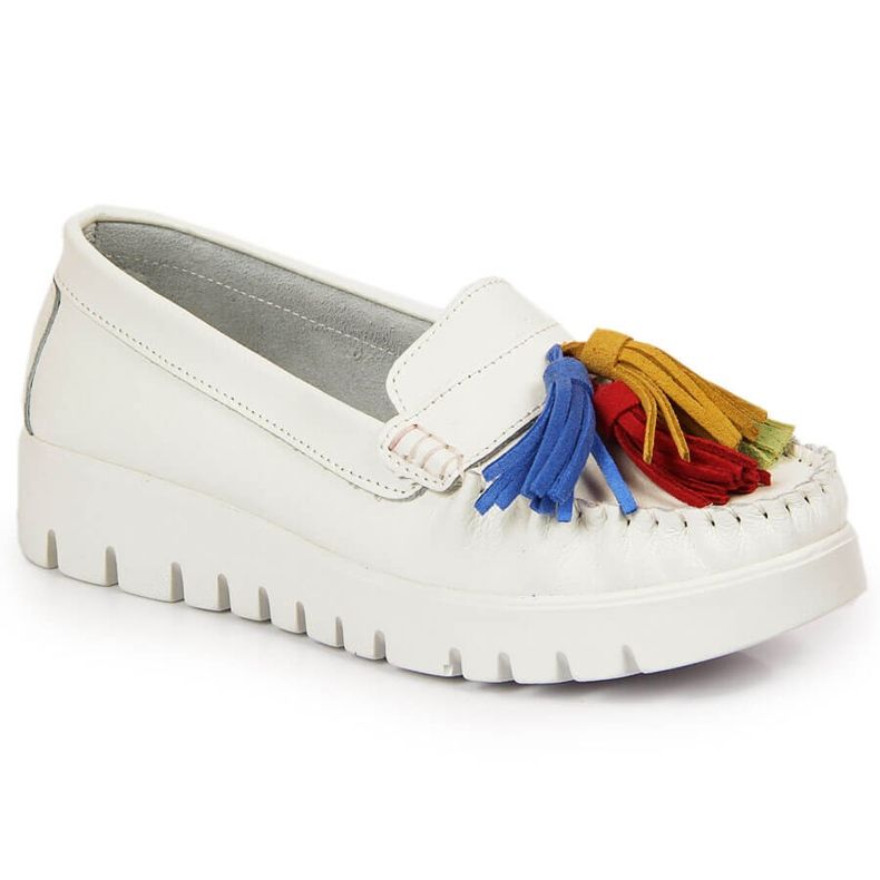Women's leather loafers with fringes white Filippo DP3535