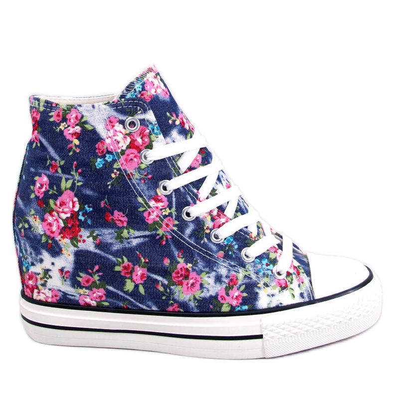 BM Paradis Navy floral wedge high-top sneakers blue