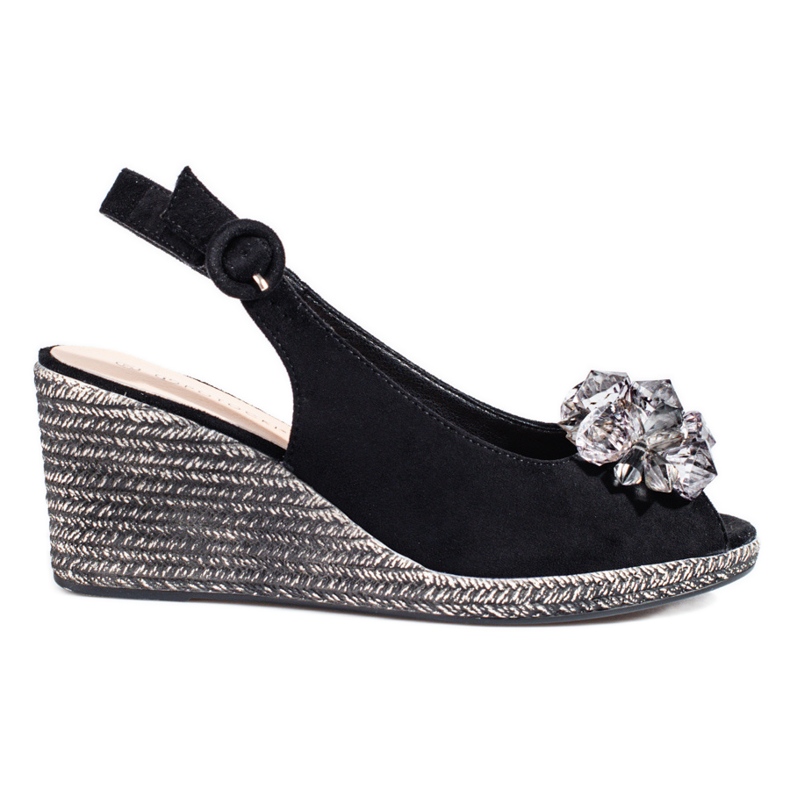 W. Potocki Women's black wedge espadrille sandals Potocki
