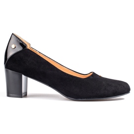 Elegant suede women's pumps on a low heel Vinceza black