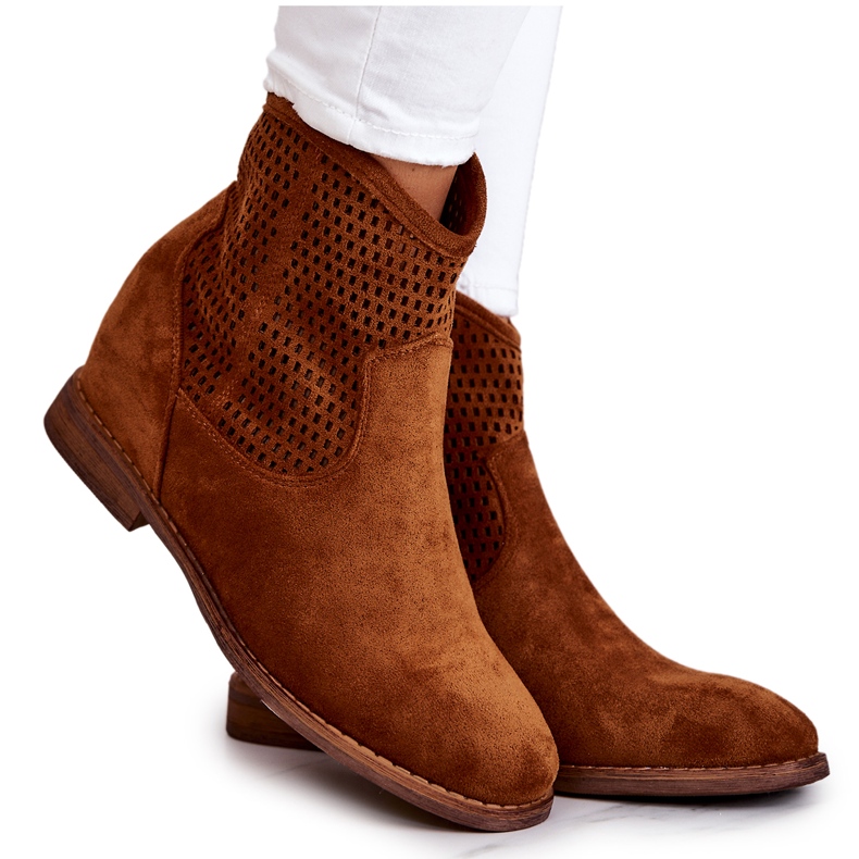 S.Barski Suede Women's Boots Hidden Wedge Camel Solene brown