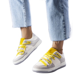 Gray sneakers with yellow laces from Aucoin grey