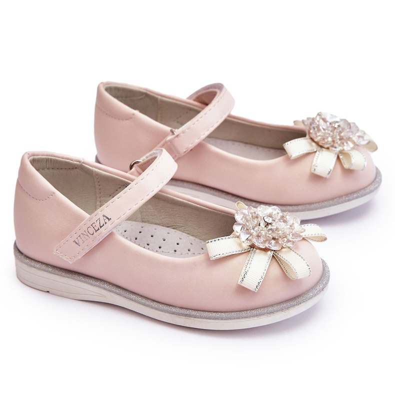 Vinceza Children's Velcro Ballerinas With Decorative Flower Pink Freya