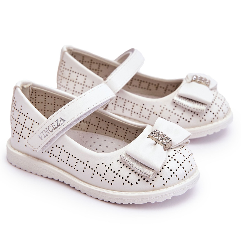 Vinceza Children's Ballerinas With Velcro Bow White Halle