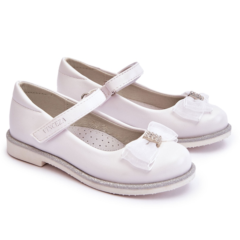 Vinceza Children's Velcro Ballerinas With A Decorative Bow White Nadia
