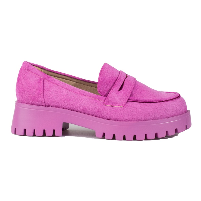 Purple women's moccasins on the platform Shelovet suede violet pink