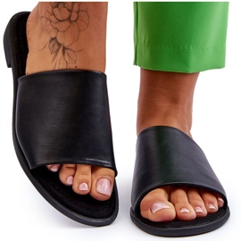 Women's Leather Smooth Slippers Black Cerise Women's Leather Smooth Slippers Black Cerise