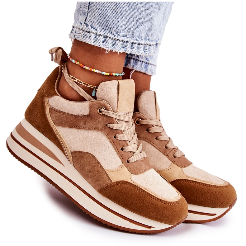 PS1 Women's Suede Sport Shoes Brown-Beige Elisse PS1 Women's Suede Sport Shoes Brown-Beige Elisse