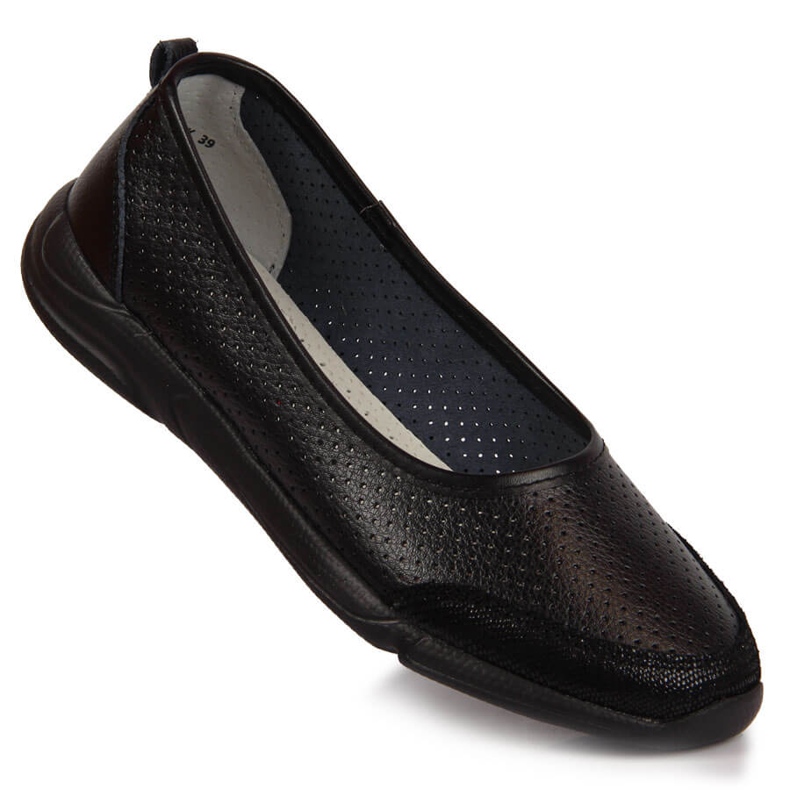 Women's openwork leather ballerinas black eVento 3621