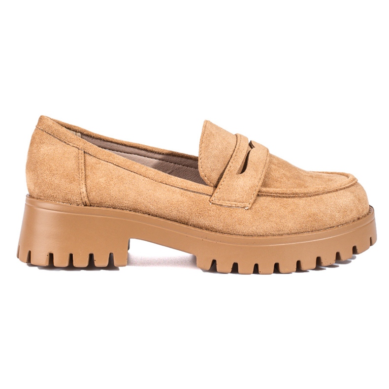 Women's brown suede loafers from Shelovet with a thick sole