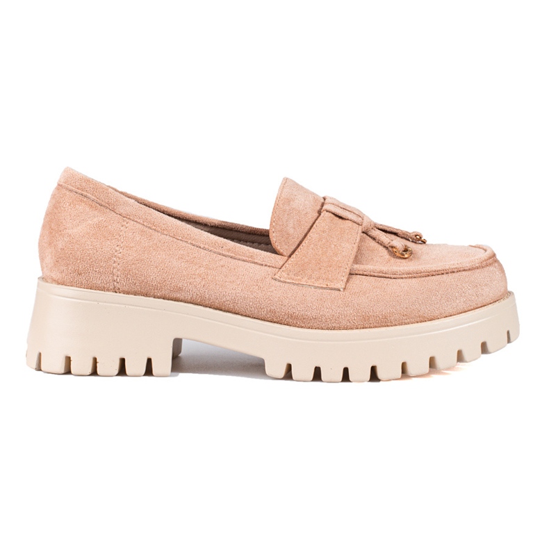 Women's suede loafers on the Shelovet platform beige