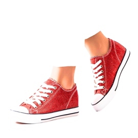 Red brocade wedge sneakers from Crete