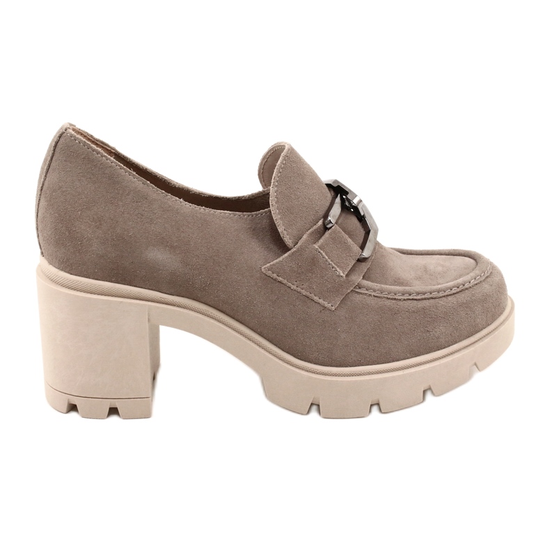 Lemar Elegant Brogues On Heel With Dark Silver Beige Harmell Decoration