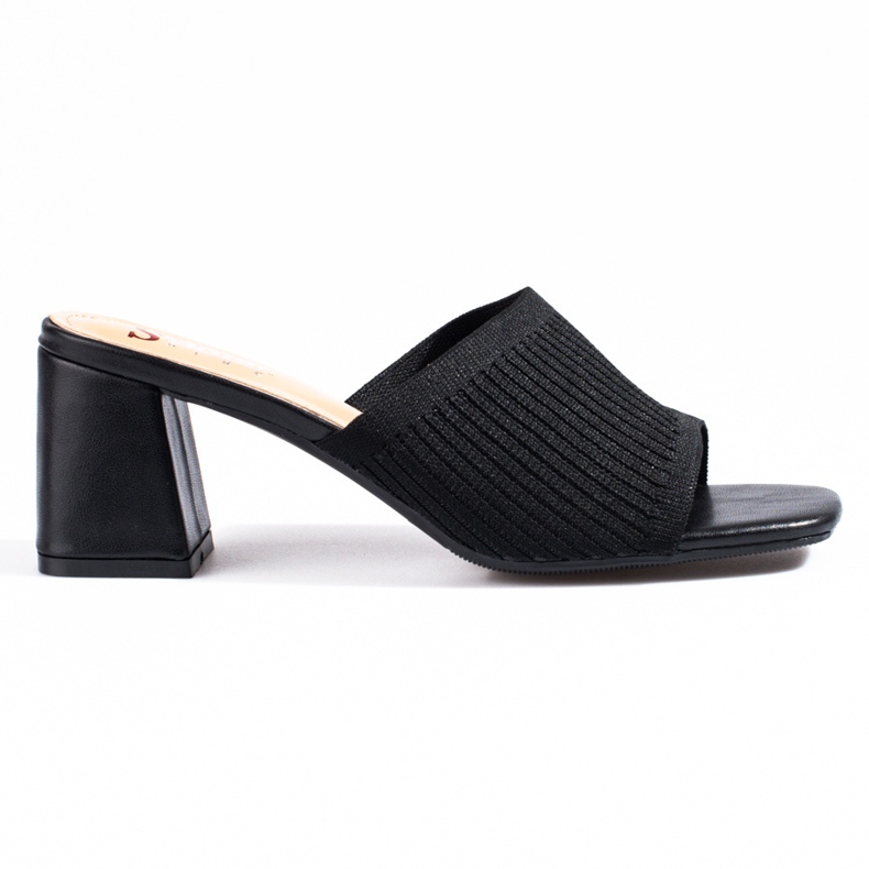 Shelovet women's textile black slides on the post