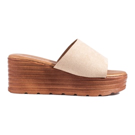 Women's beige Shelovet suede wedge slippers Women's beige Shelovet suede wedge slippers