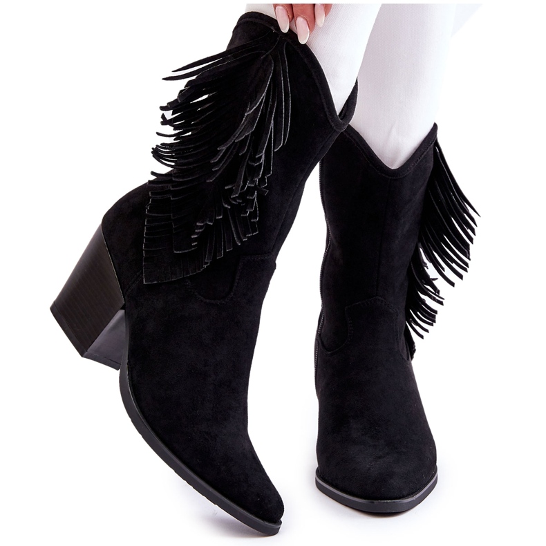 S.Barski Women's Low Suede Cowboy Boots Black Elyse