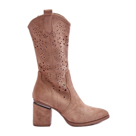 S.Barski Women's Suede Openwork Boots Beige Adelia