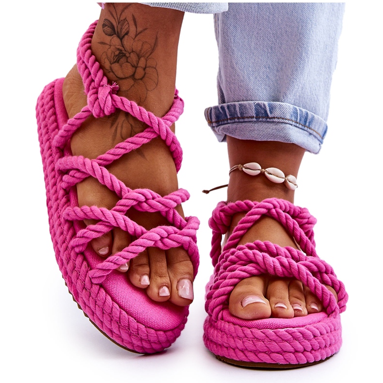 Women's Fashionable Braided Sandals Fuchsia Tiffanie pink