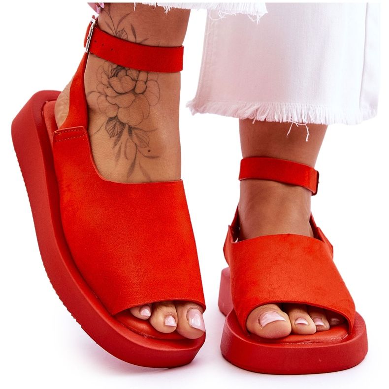 FG2 Comfortable Women's Platform Sandals Dark Orange Rubie
