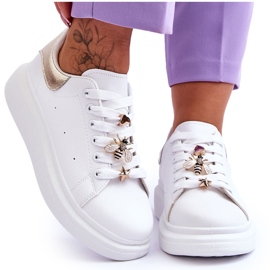 FG2 Women's Sports Shoes On A Massive Platform White And Gold Chante