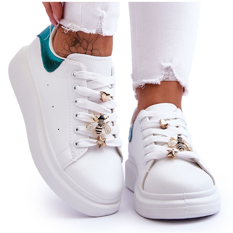 FG2 Women's Sports Shoes On A Massive Platform White And Green Chante