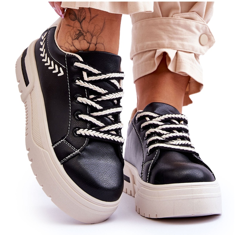 FG2 Comfortable Women's Sport Shoes On The Platform Black And Beige Devan