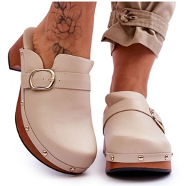 FI1 Women's Leather Clogs Beige Fanett FI1 Women's Leather Clogs Beige Fanett