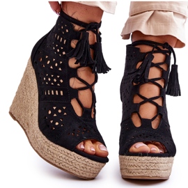 FB1 Suede Openwork Wedge Boots Black Berthe