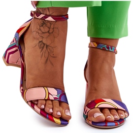 FB1 Purple and Pink Quincy Patterned Low Heel Satin Sandals violet