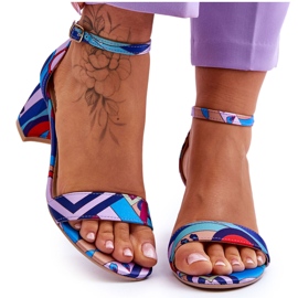 FB1 Purple and Quincy Blue Patterned Low Heel Satin Sandals