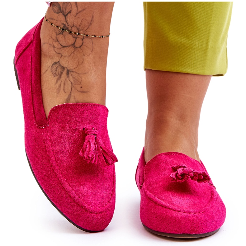 Suede Classic Loafers With Fringes Fuchsia Averil pink