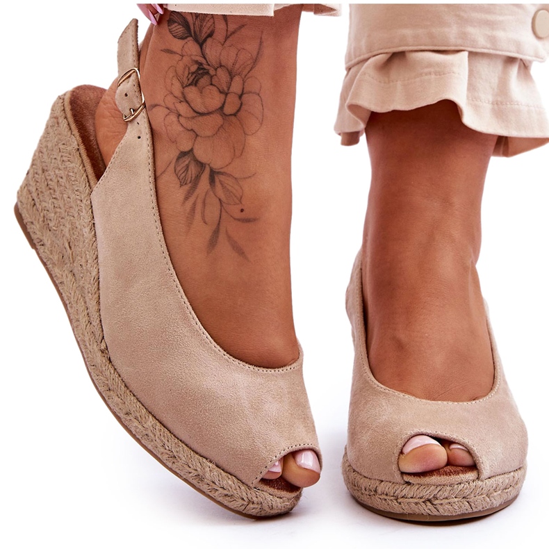Elsie Beige Suede Wedge Sandals brown