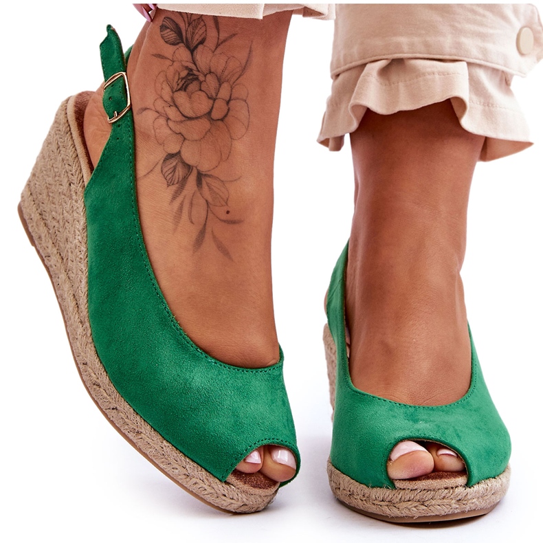 FB1 Green Elsie Suede Wedge Sandals