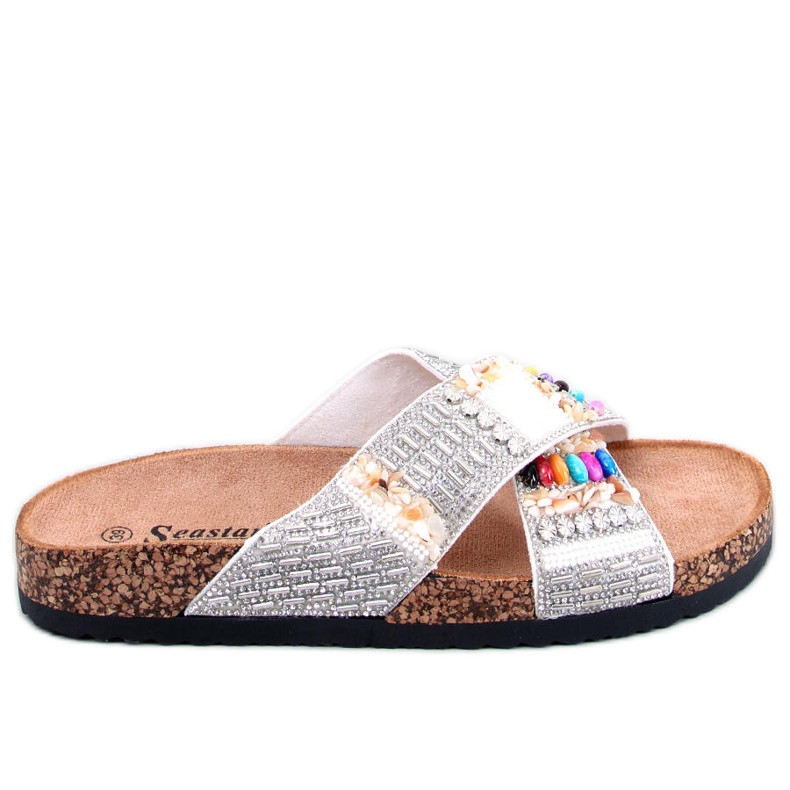PA1 Rezai White beaded cork slides