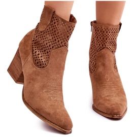 FB1 Women's Suede Cowboy Boots On Heel Brown Norvella beige