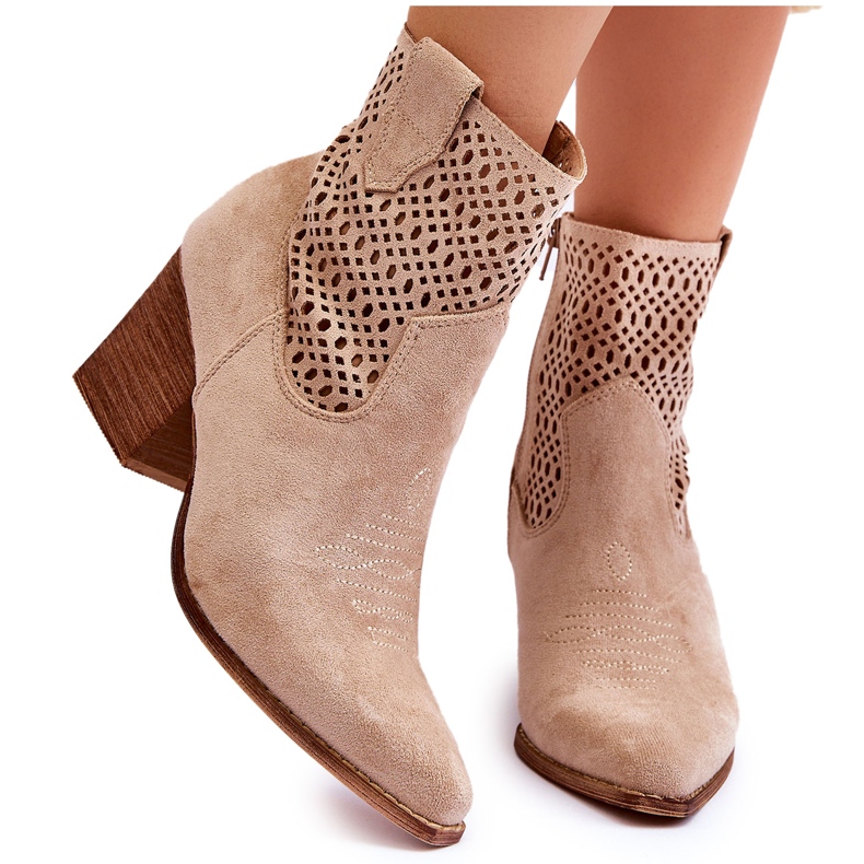 FB1 Women's Suede Cowboy Boots Beige Norvella