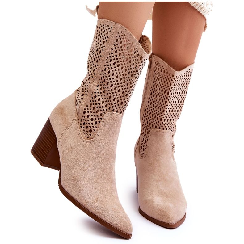 FB1 Women's Tall Suede Cowboy Boots Beige Turner