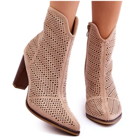 FB1 Openwork Suede Boots On Beige Logan Heel