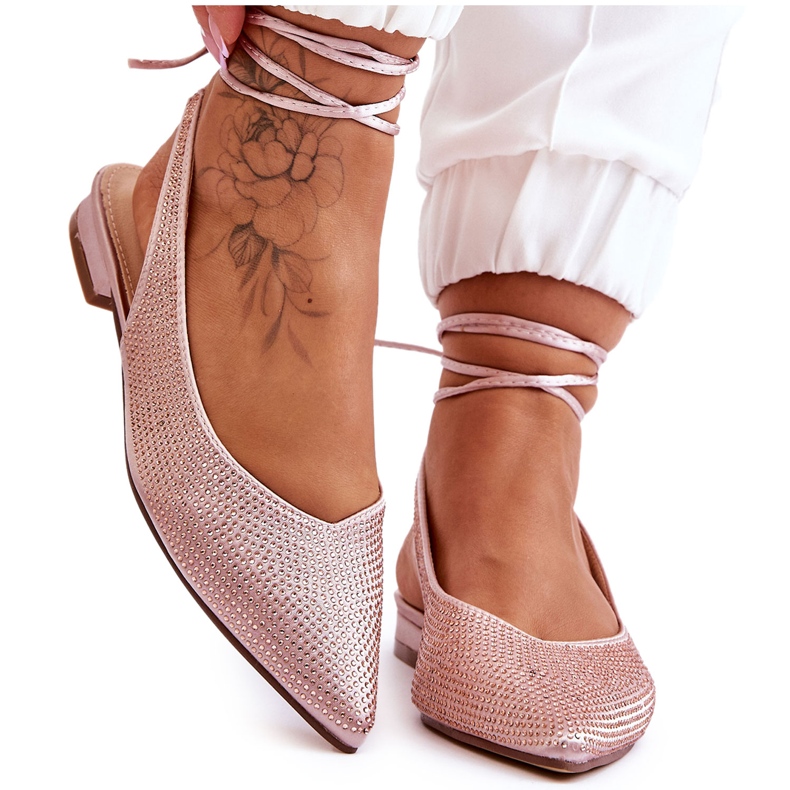 Beige Tied Ballerinas With Rhinestones Mavis brown