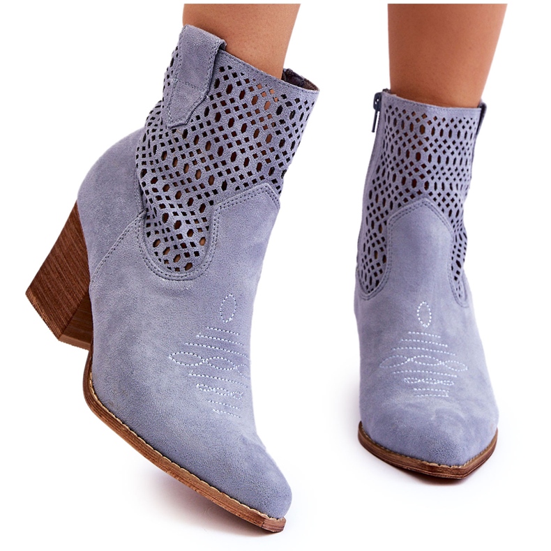 FB1 Women's Suede Cowboy Boots Light Blue Norvella