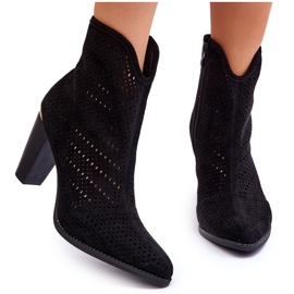 Openwork Suede Heel Boots Black Logan