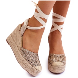 Lace Up Women s Wedge Sandals Beige Josephine brown KeeShoes
