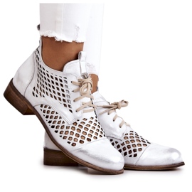 Leather Openwork Boots Nicole 2704/005 White and Silver